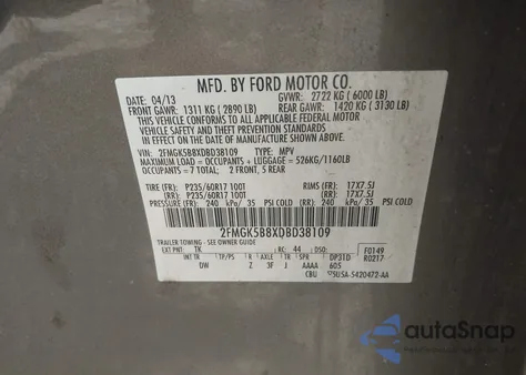 2013 Ford Flex Se z USA, uszkodzony, nr VIN 2FMGK5B8XDBD38109